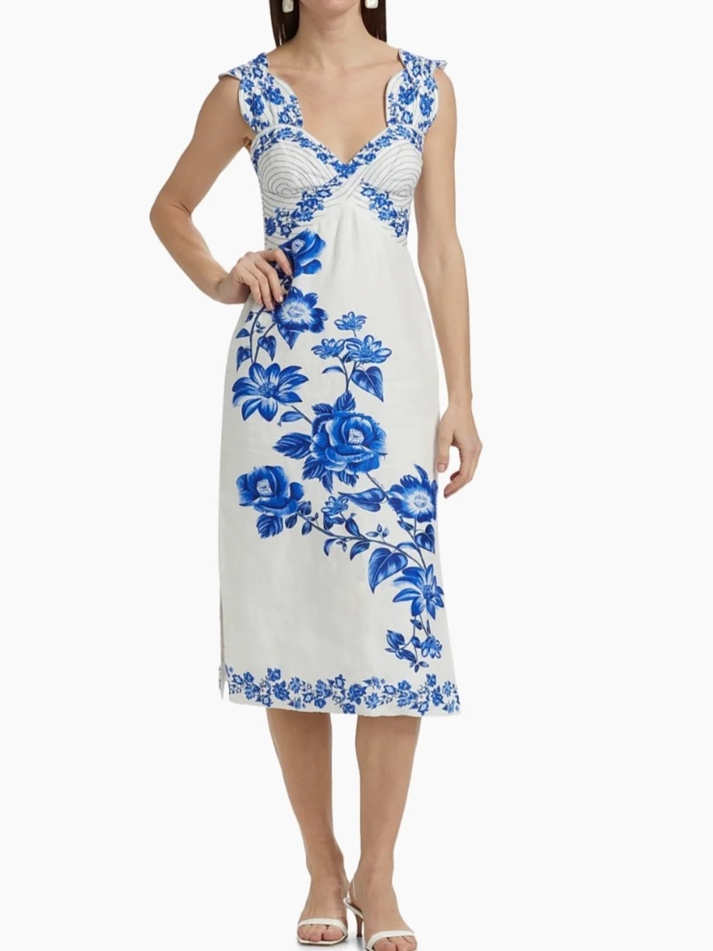 FARM Rio White Floral Linen Midi Dress - SIZE M | Summer Party Wedding Event - Picture 3 of 11